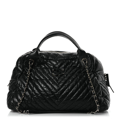 Chanel Aged Calfskin Chevron Large Soft Bowling Bag Black 1 of 17