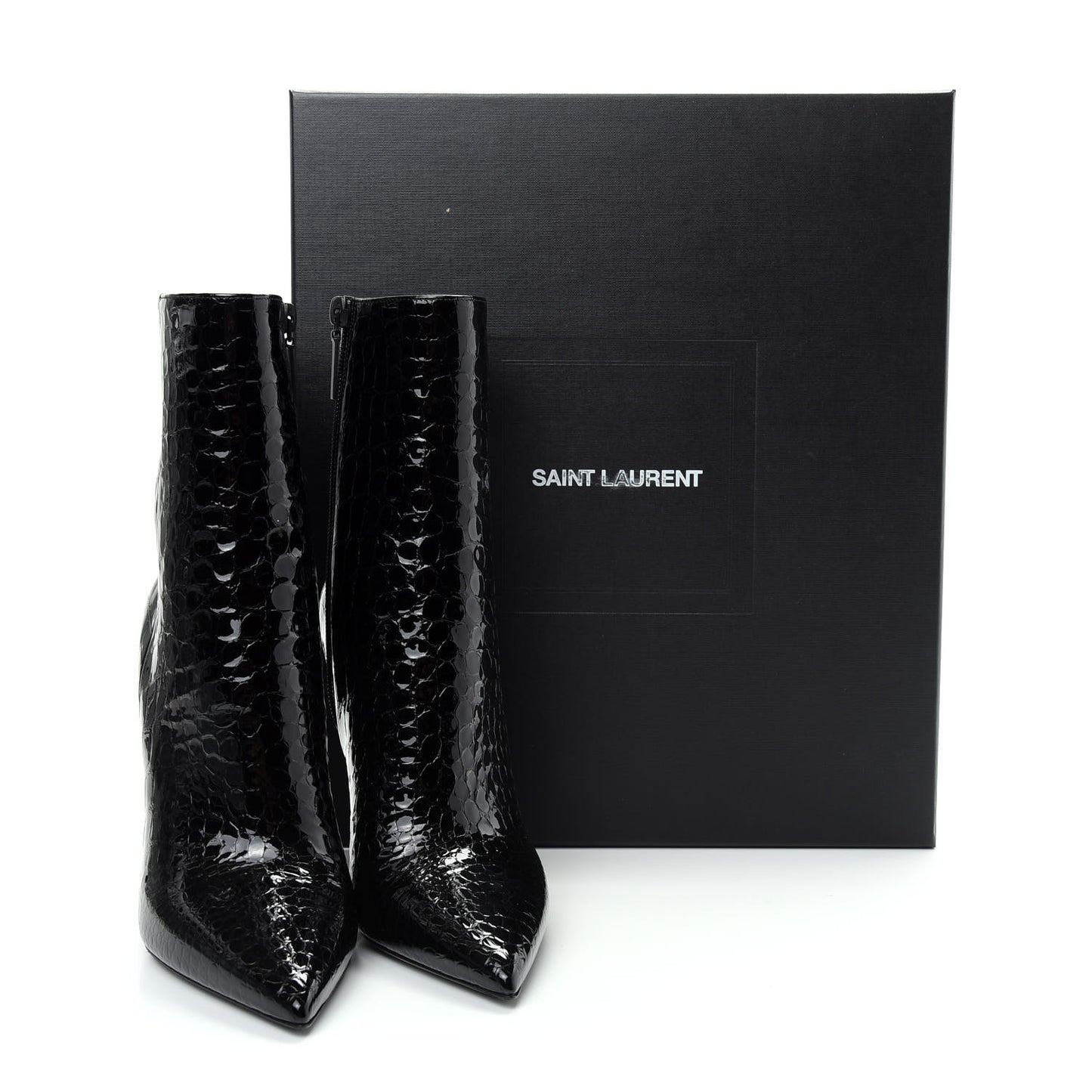 Alligator Embossed Patent Calfskin Opyum 110 Ankle Boots 38 Black