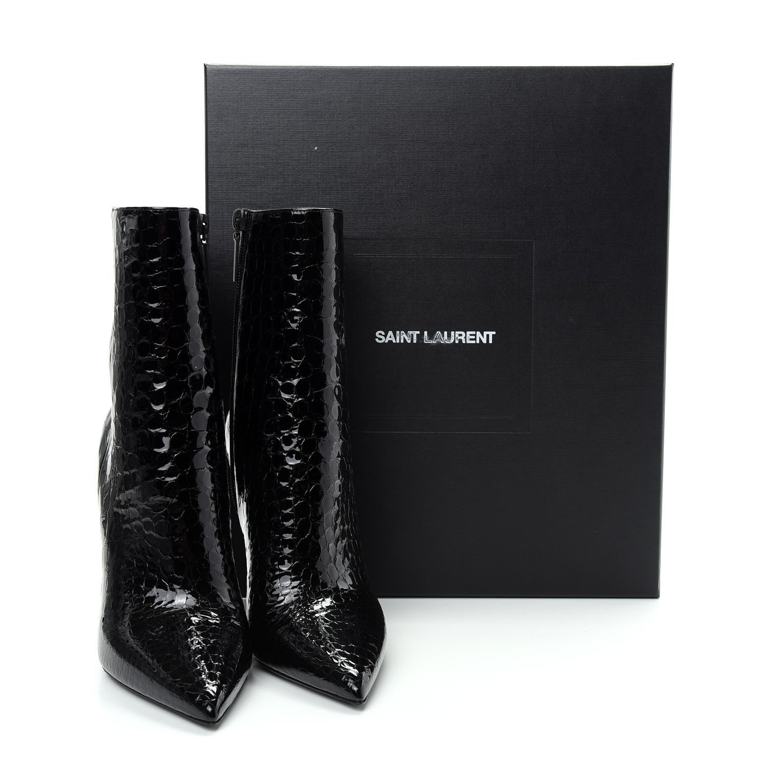 Saint Laurent Alligator Embossed Patent Calfskin Opyum 110 Ankle Boots 38 Black 11 of 11