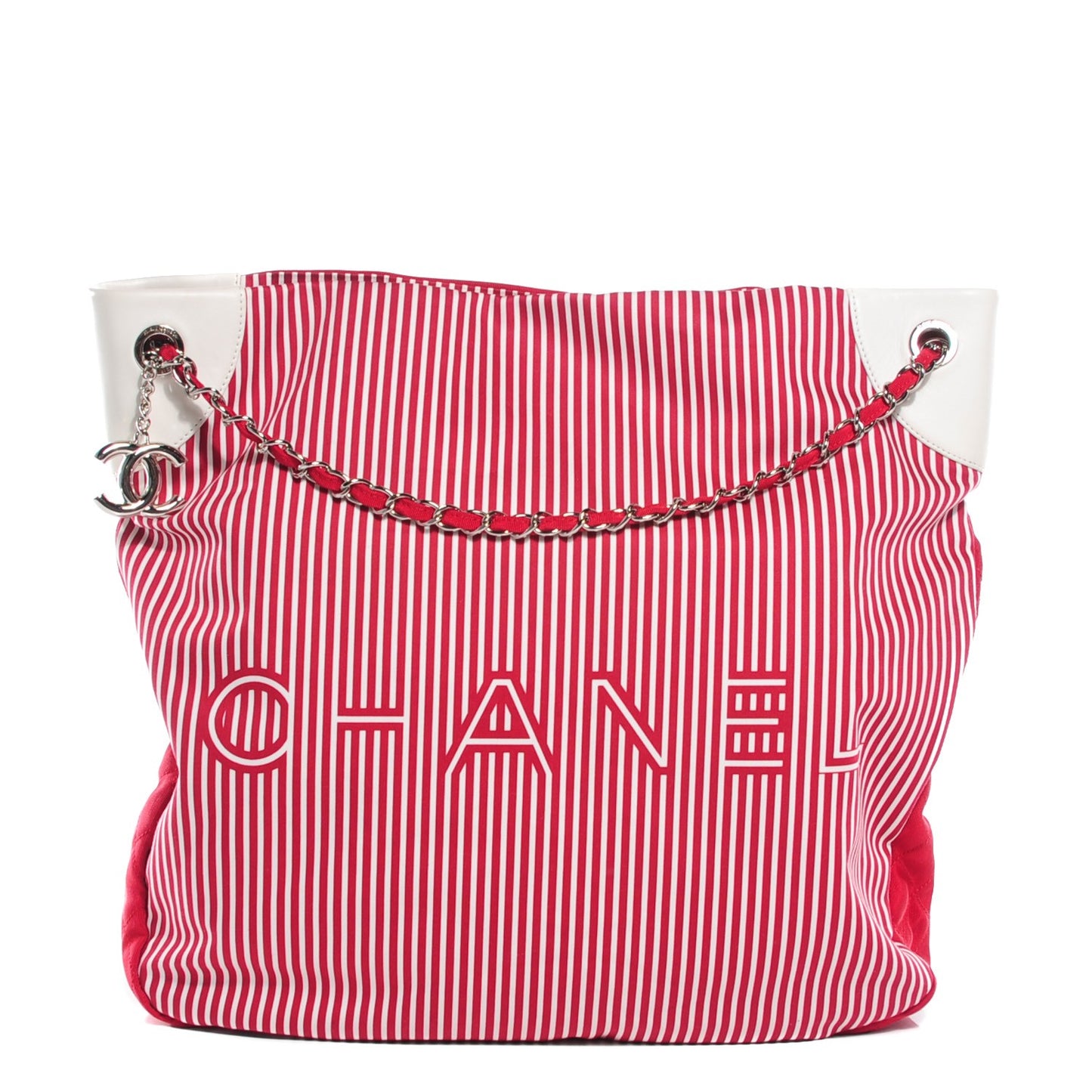 Grosgrain Striped Tote Red White