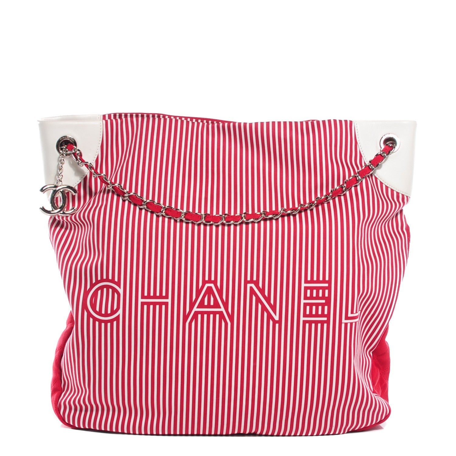 Chanel Grosgrain Striped Tote Red White 1 of 8