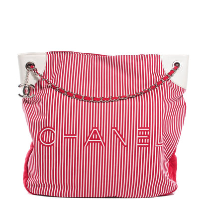 Chanel Grosgrain Striped Tote Red White 1 of 8