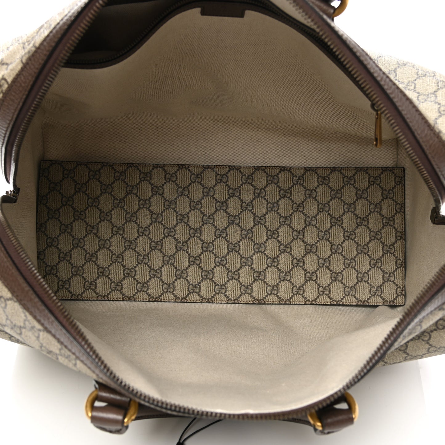 GG Supreme Monogram Textured Dollar Calfskin Web Medium Ophidia Carry-On Duffle Bag Beige Ebony New Acero