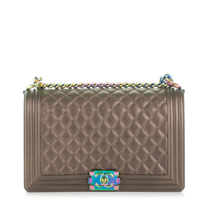 Chanel Iridescent Goatskin Quilted New Medium Boy Flap Dark Gold 1 of 8