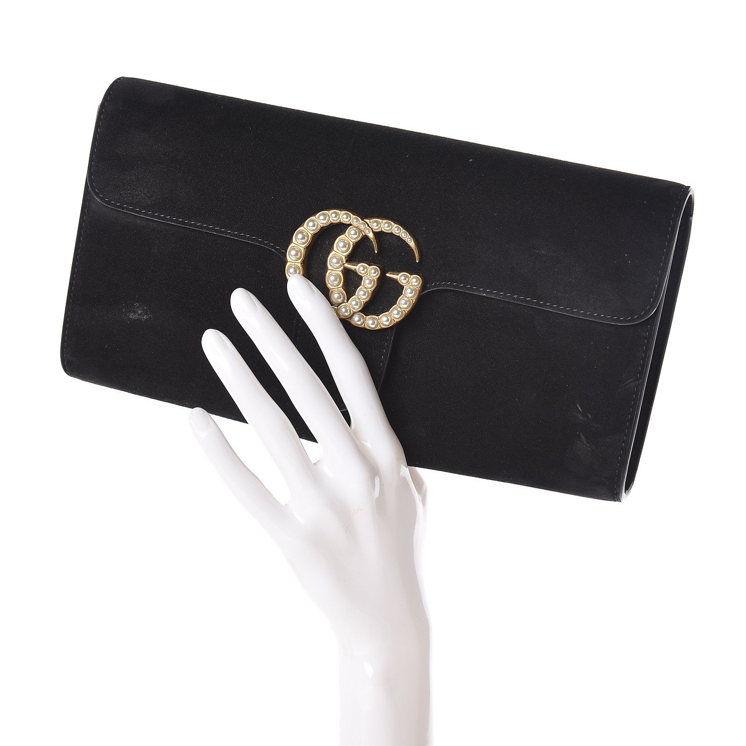 Gucci Suede Pearly GG Marmont Clutch Black 2 of 8