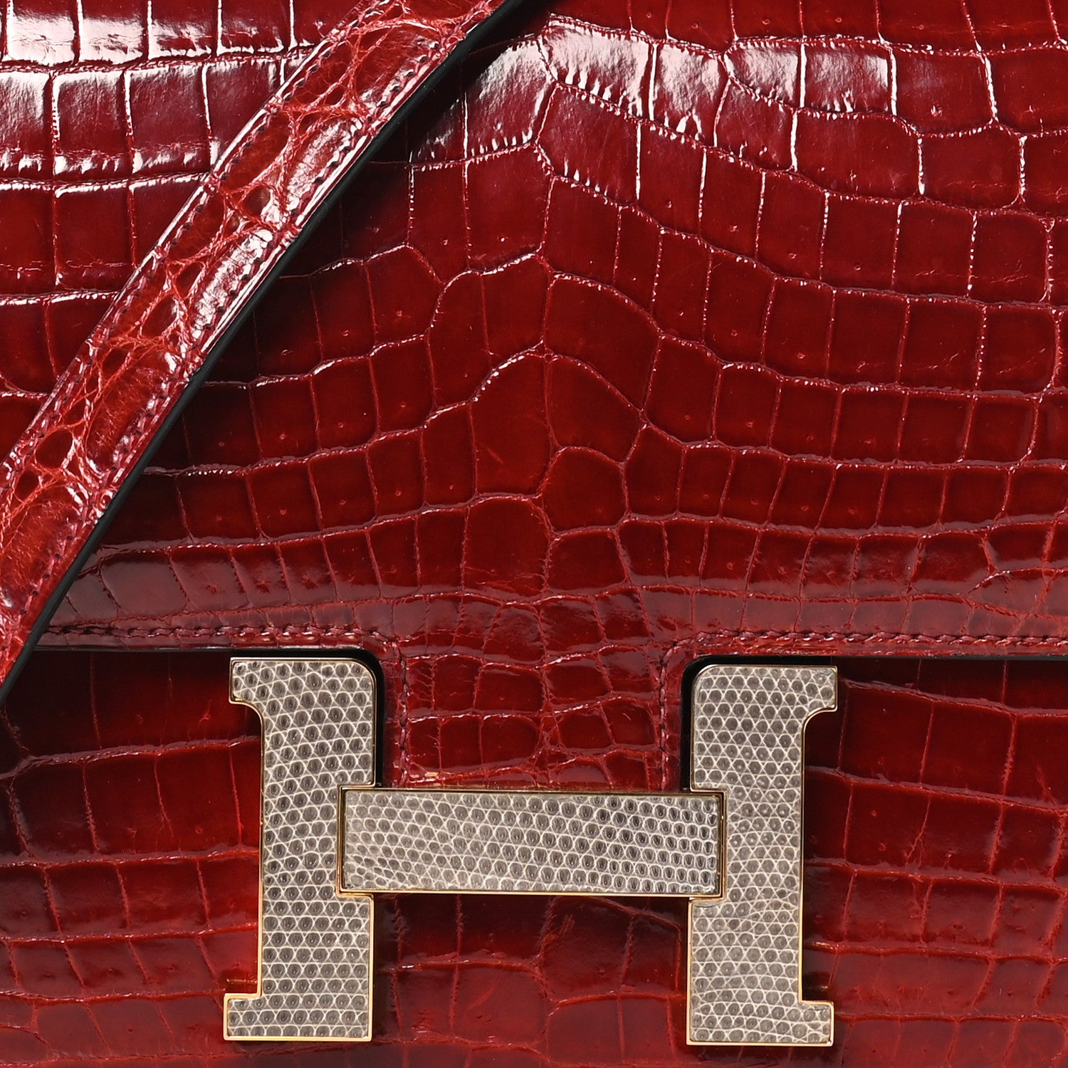 Hermes Shiny Niloticus Crocodile Lizard Marquette Constance 24 Rouge H 8 of 10