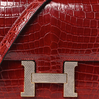 Hermes Shiny Niloticus Crocodile Lizard Marquette Constance 24 Rouge H 8 of 10