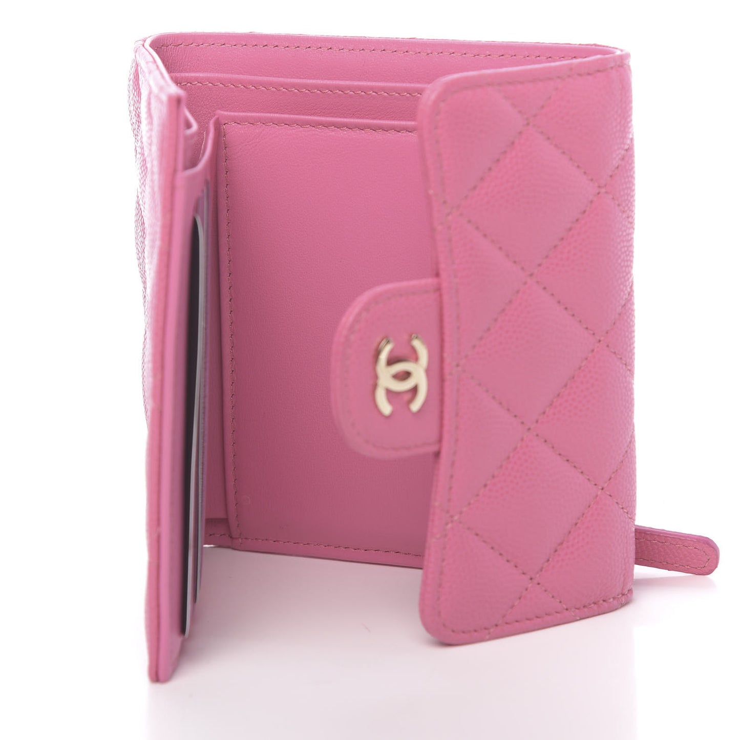 Caviar Quilted Compact Flap Wallet Pink