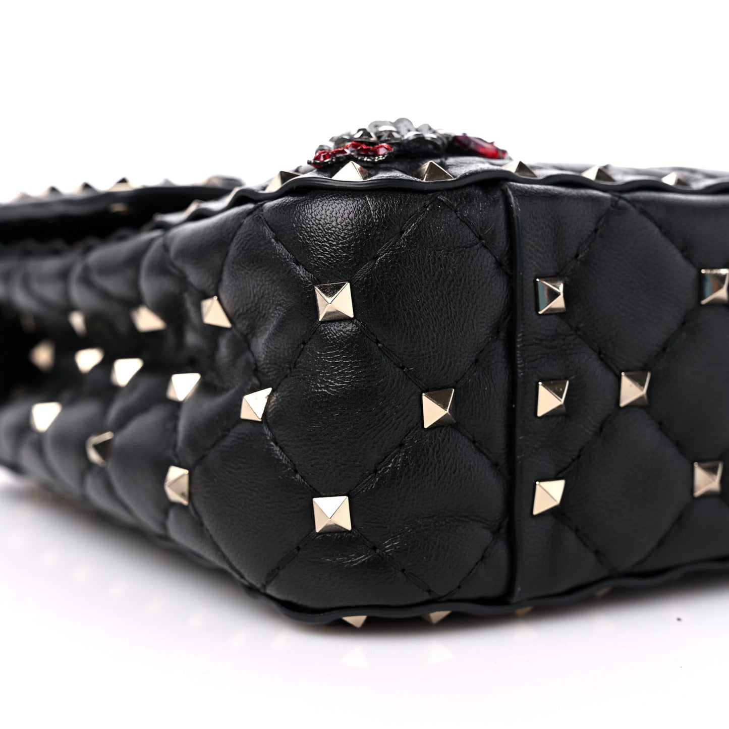 Lambskin Sequin Snake Medium Rockstud Spike Shoulder Bag Black