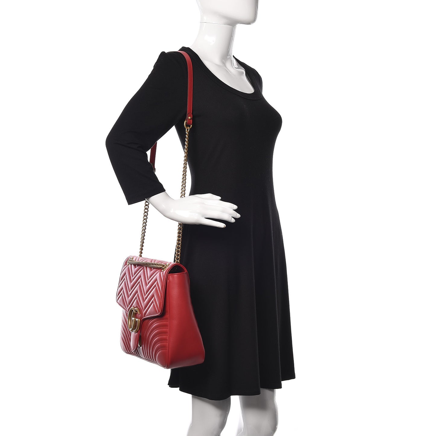 Calfskin Matelasse Large GG Marmont Shoulder Bag Hibiscus Red