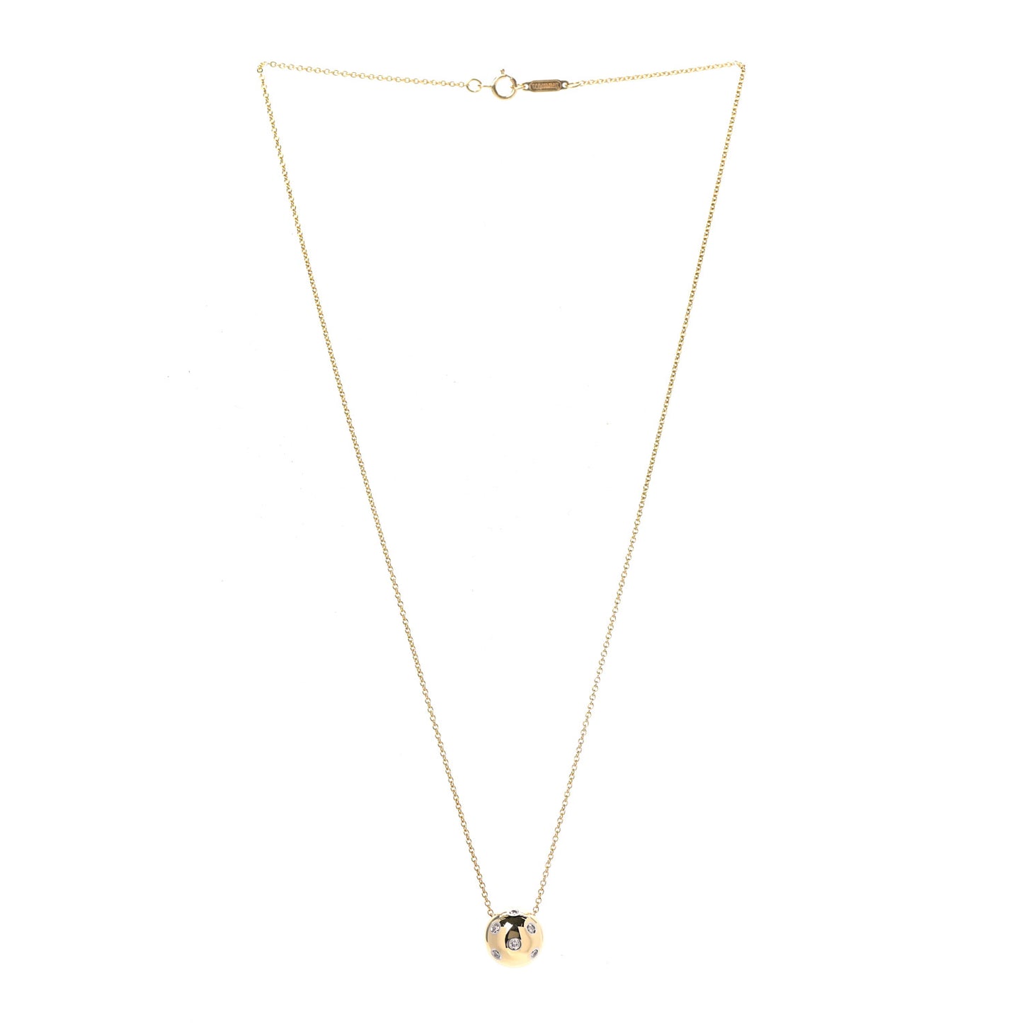 18K Yellow Gold Platinum Diamond Etoile Ball Pendant Necklace