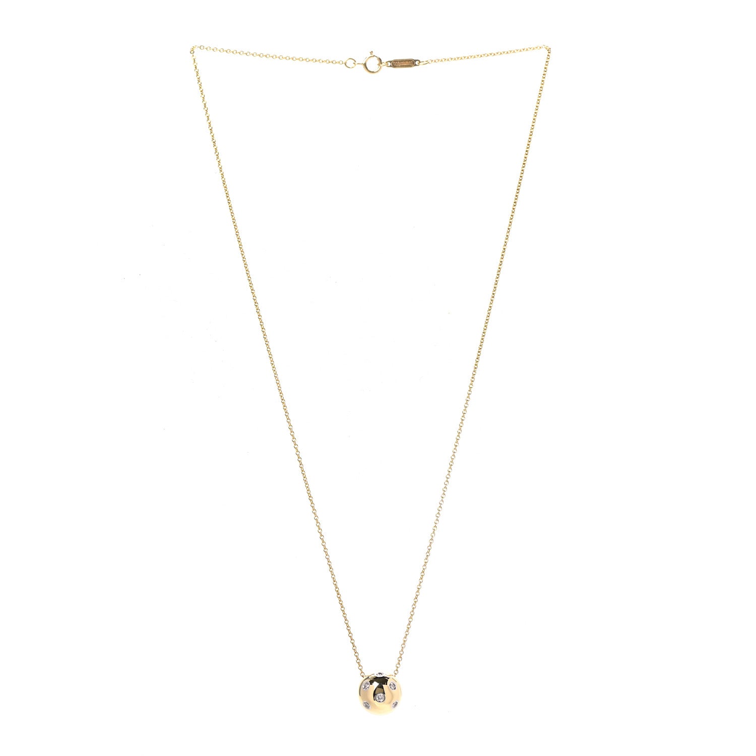 Tiffany 18K Yellow Gold Platinum Diamond Etoile Ball Pendant Necklace 3 of 6