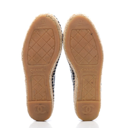 Chanel Velvet CC Espadrilles 37 Dark Navy Black 5 of 8