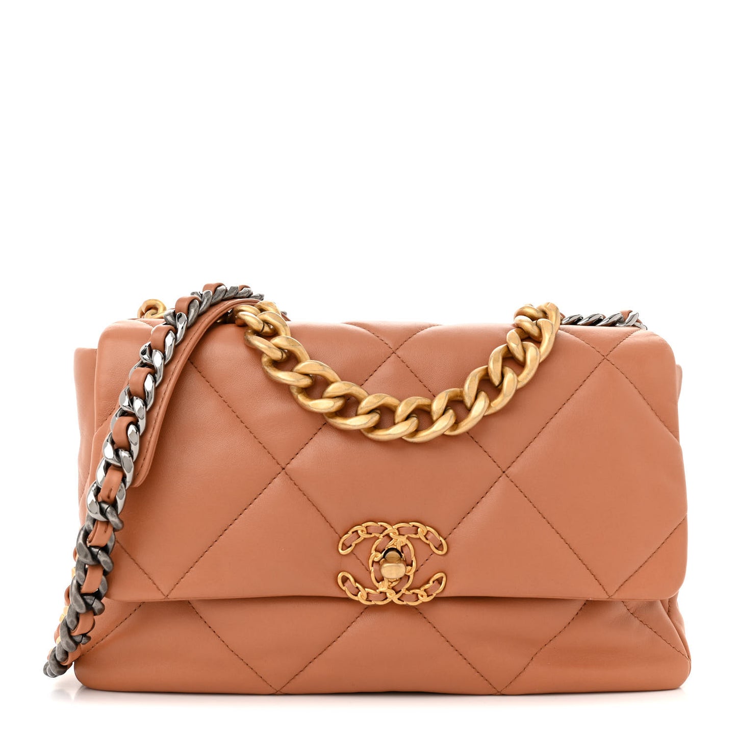 Lambskin Quilted Large Chanel 19 Flap Brown