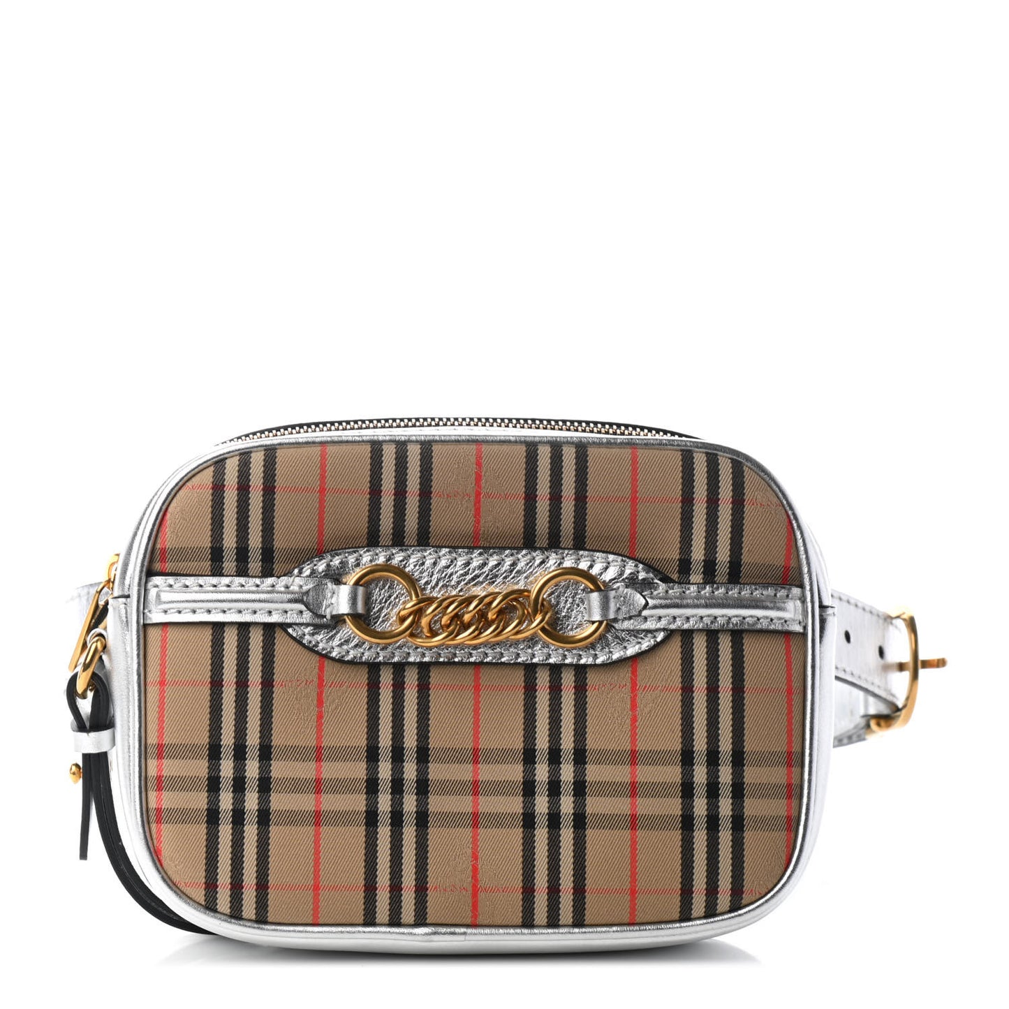 Metallic Smooth Calfskin 1983 Knight Check Link Bum Bag Silver