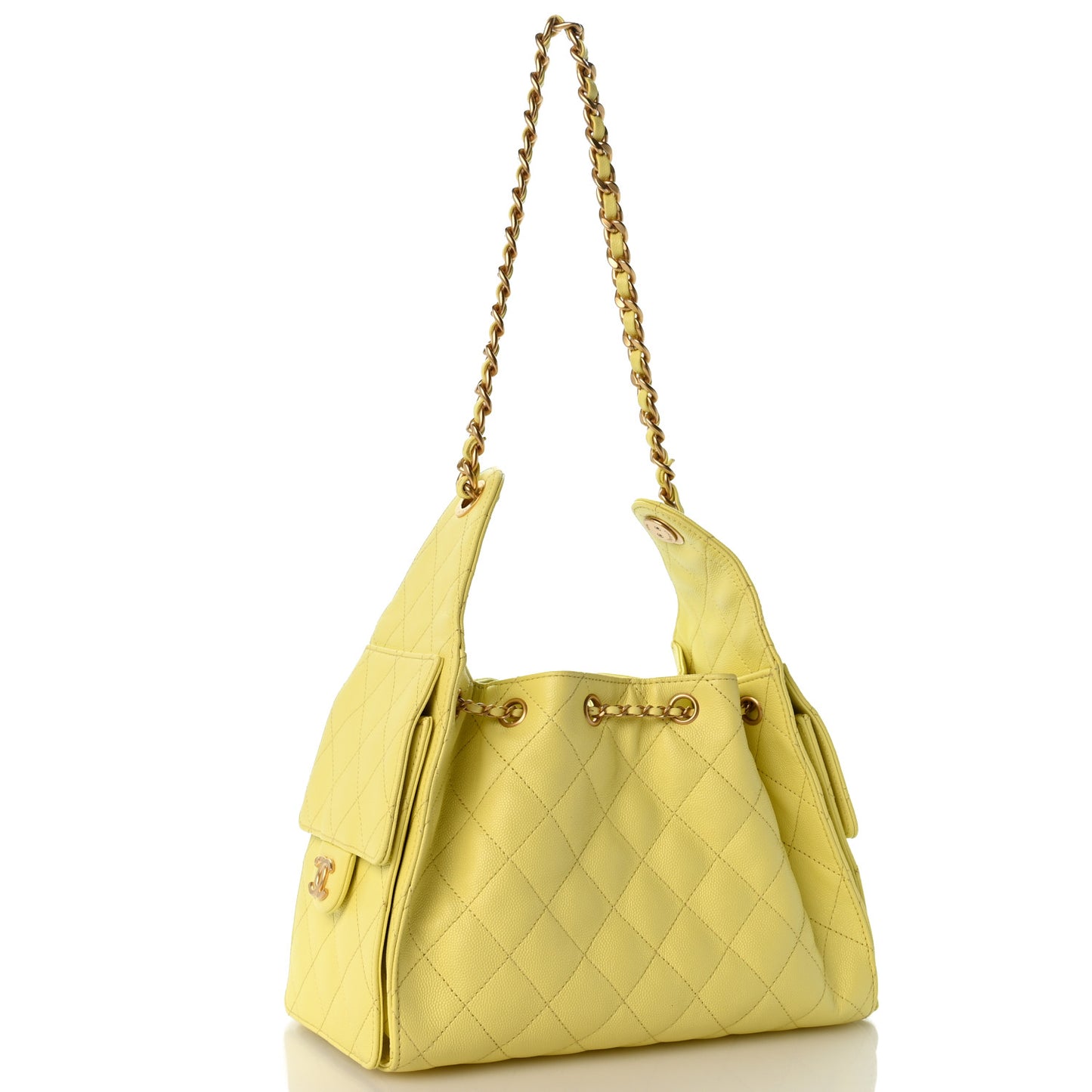 Caviar Quilted Small Chanel 25 Handbag Light Yellow
