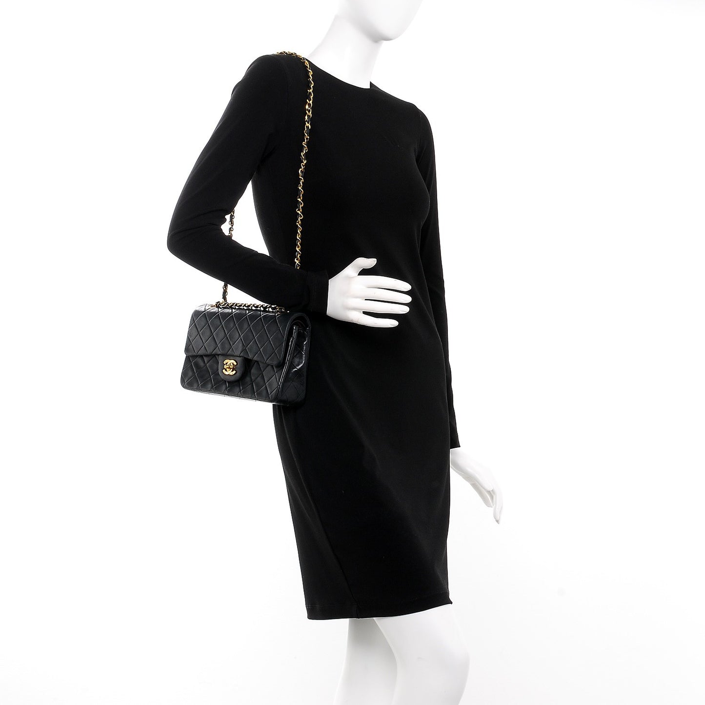 Lambskin Quilted Small Double Flap Black