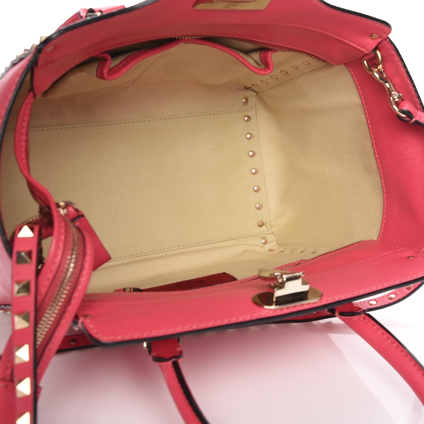Vitello Small Rockstud Double Handle Tote Raspberry