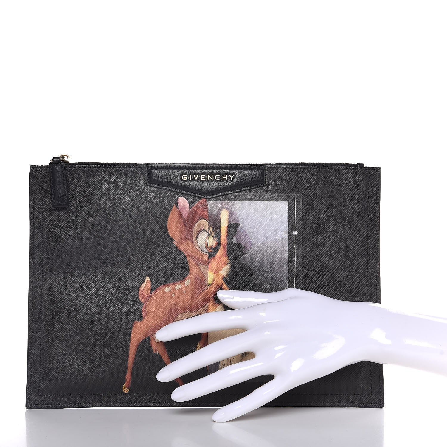 Givenchy Textured Coated Canvas Bambi Print Medium Cosmetic Pouch Black 2 of 7
