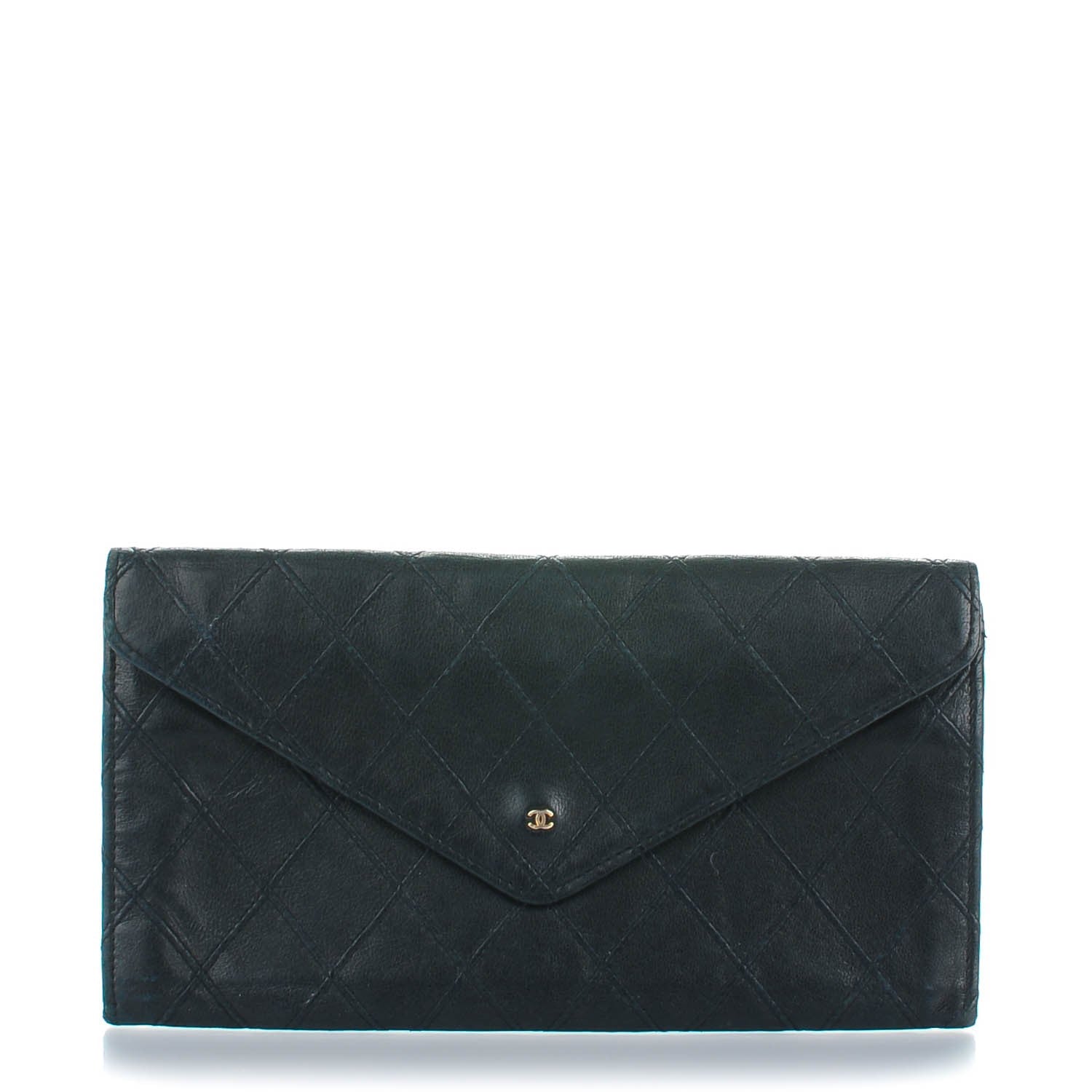 Chanel Lambskin Diamond Stitched Long Flap Wallet Black 1 of 8