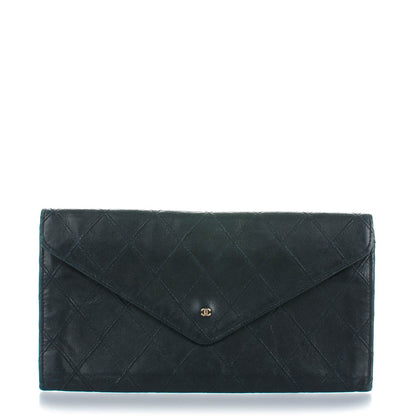 Chanel Lambskin Diamond Stitched Long Flap Wallet Black 1 of 8