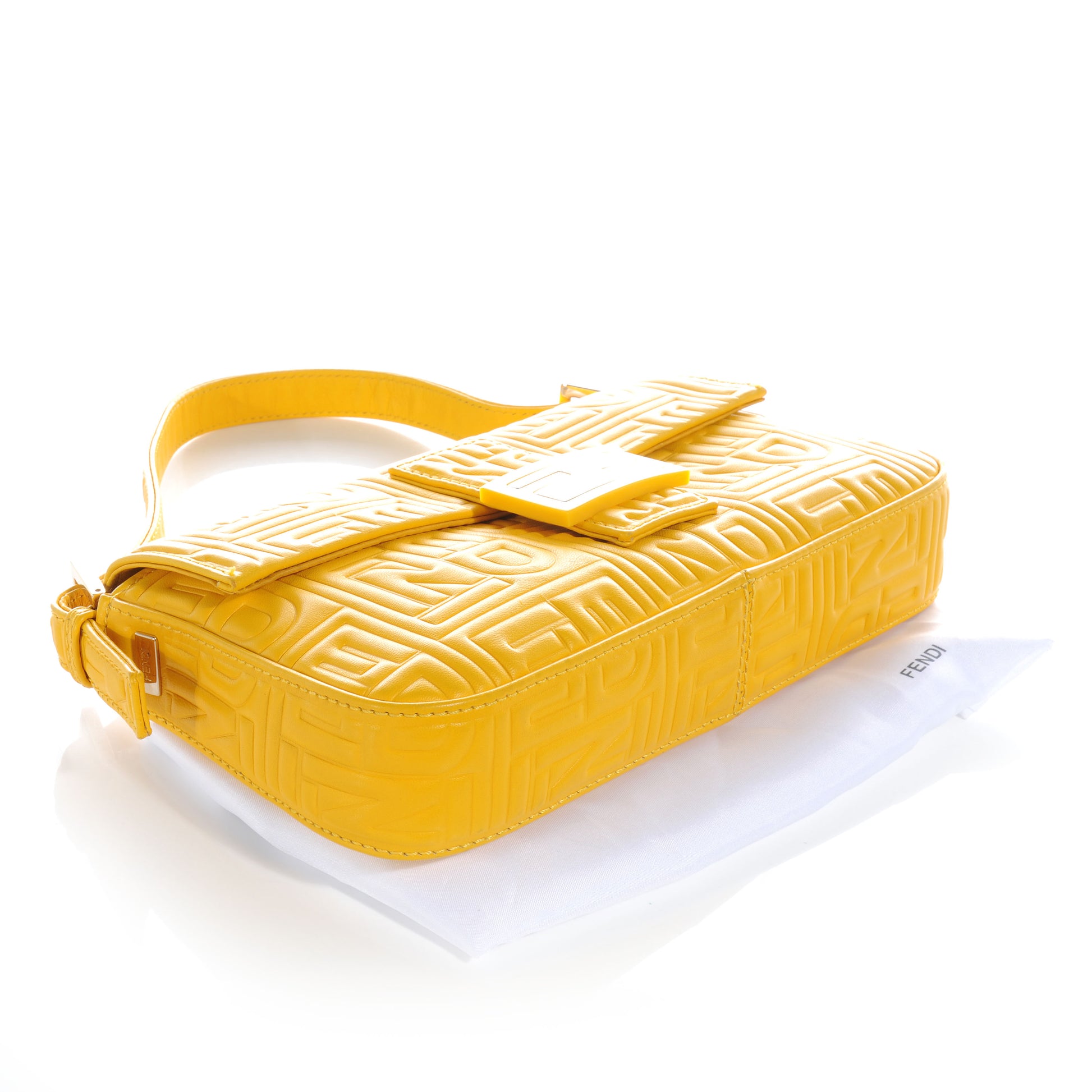 Fendi Nappa Logo Embossed Baguette Lemon Giallo 4 of 7