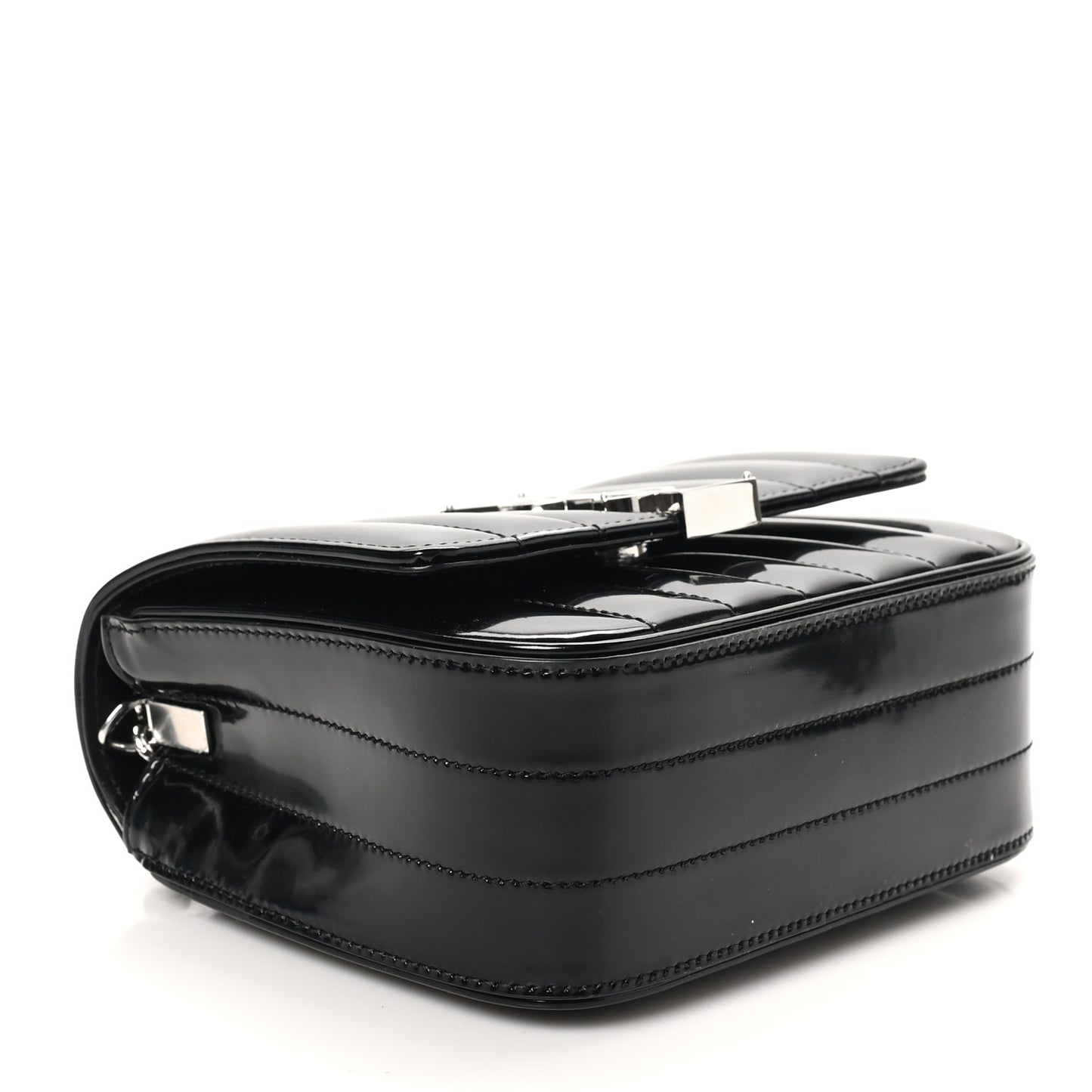 Patent Calfskin Matelasse Monogram Small Vicky Chain Bag Black