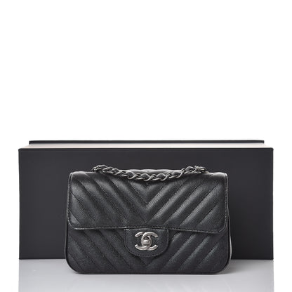 Chanel Metallic Caviar Chevron Quilted Mini Rectangular Flap Black 8 of 8