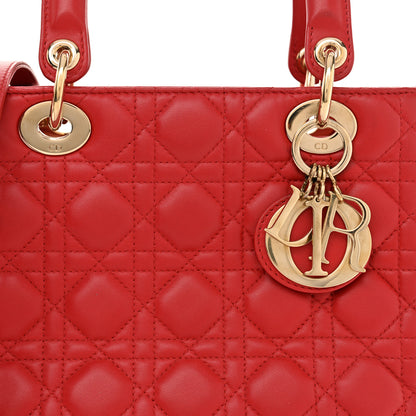 Christian Dior Lambskin Cannage Medium Lady Dior Red 8 of 15