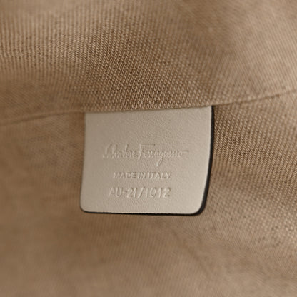 Salvatore Ferragamo Canvas Calfskin Gancini Tote White Beige 8 of 12