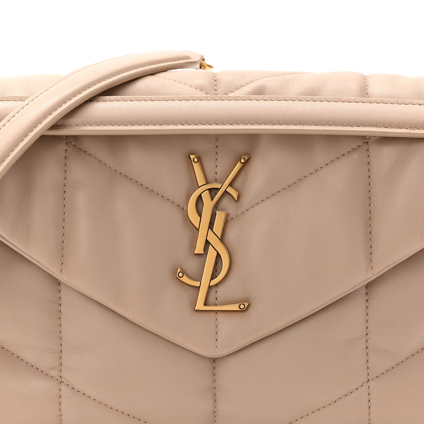 Lambskin Quilted Small Loulou Puffer Monogram Chain Satchel Dark Beige