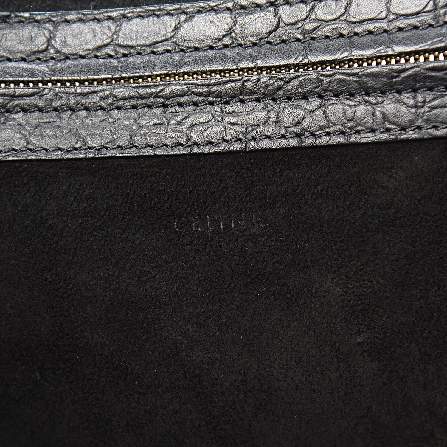Celine Crocodile Embossed Calfskin Medium Phantom Luggage Black 6 of 9