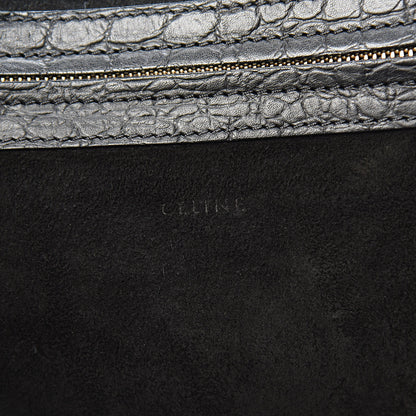 Celine Crocodile Embossed Calfskin Medium Phantom Luggage Black 6 of 9
