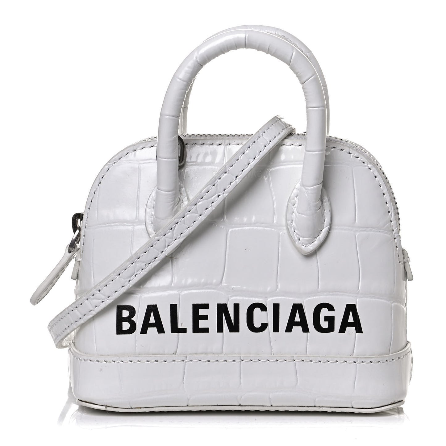 Calfskin Logo Crocodile Embossed Mini Ville Top Handle Bag White Black