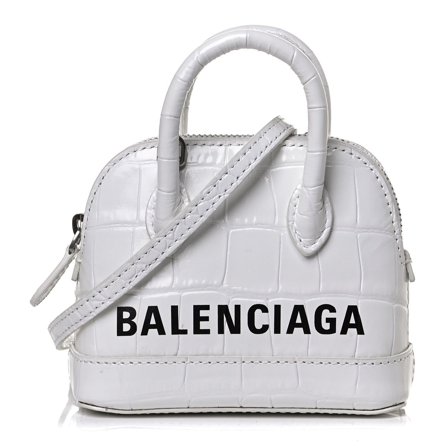 Balenciaga Calfskin Logo Crocodile Embossed Mini Ville Top Handle Bag White Black 1 of 13