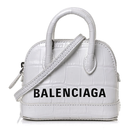 Balenciaga Calfskin Logo Crocodile Embossed Mini Ville Top Handle Bag White Black 1 of 13