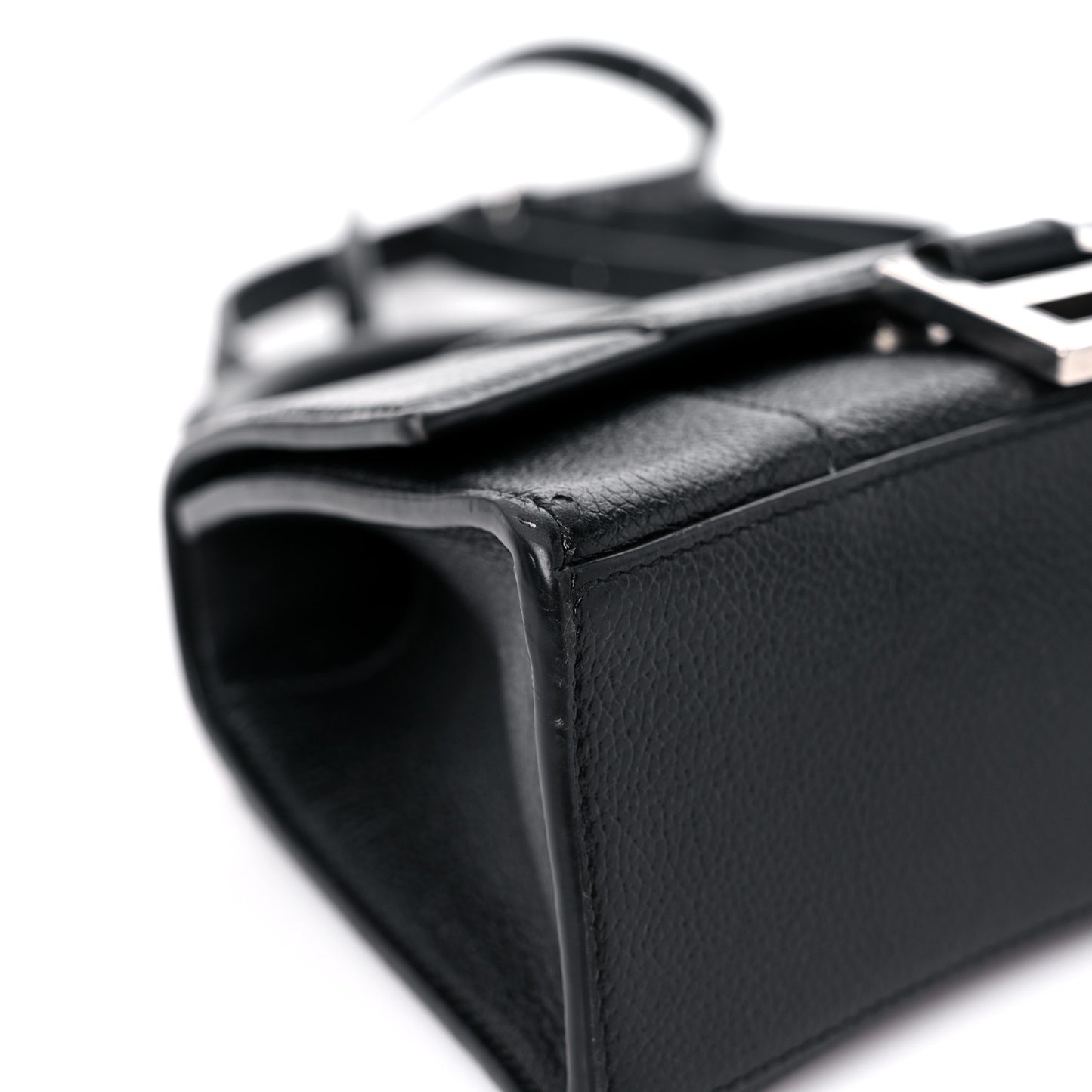 Grained Calfskin Hourglass Top Handle Bag XS Black