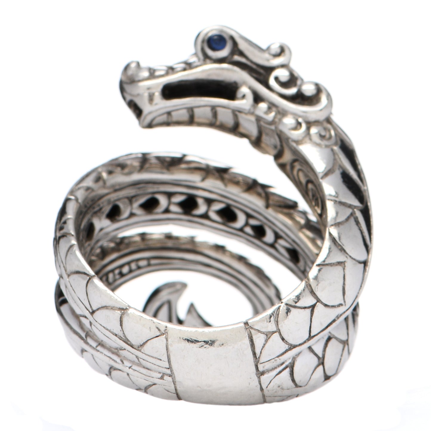 Sterling Silver Blue Sapphire Legends Naga Dragon Coil Ring 54 7