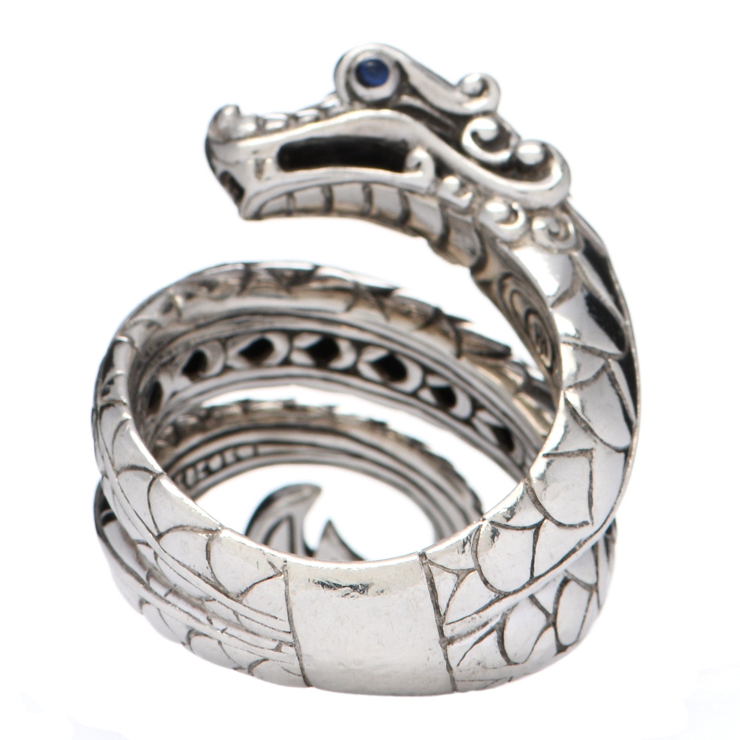 John Hardy Sterling Silver Blue Sapphire Legends Naga Dragon Coil Ring 54 7 3 of 4