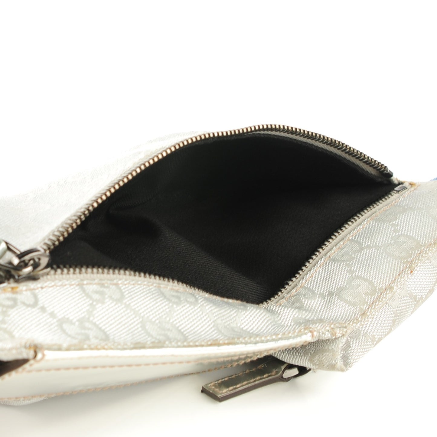 GG Monogram Web Double Pocket Belt Bag Silver