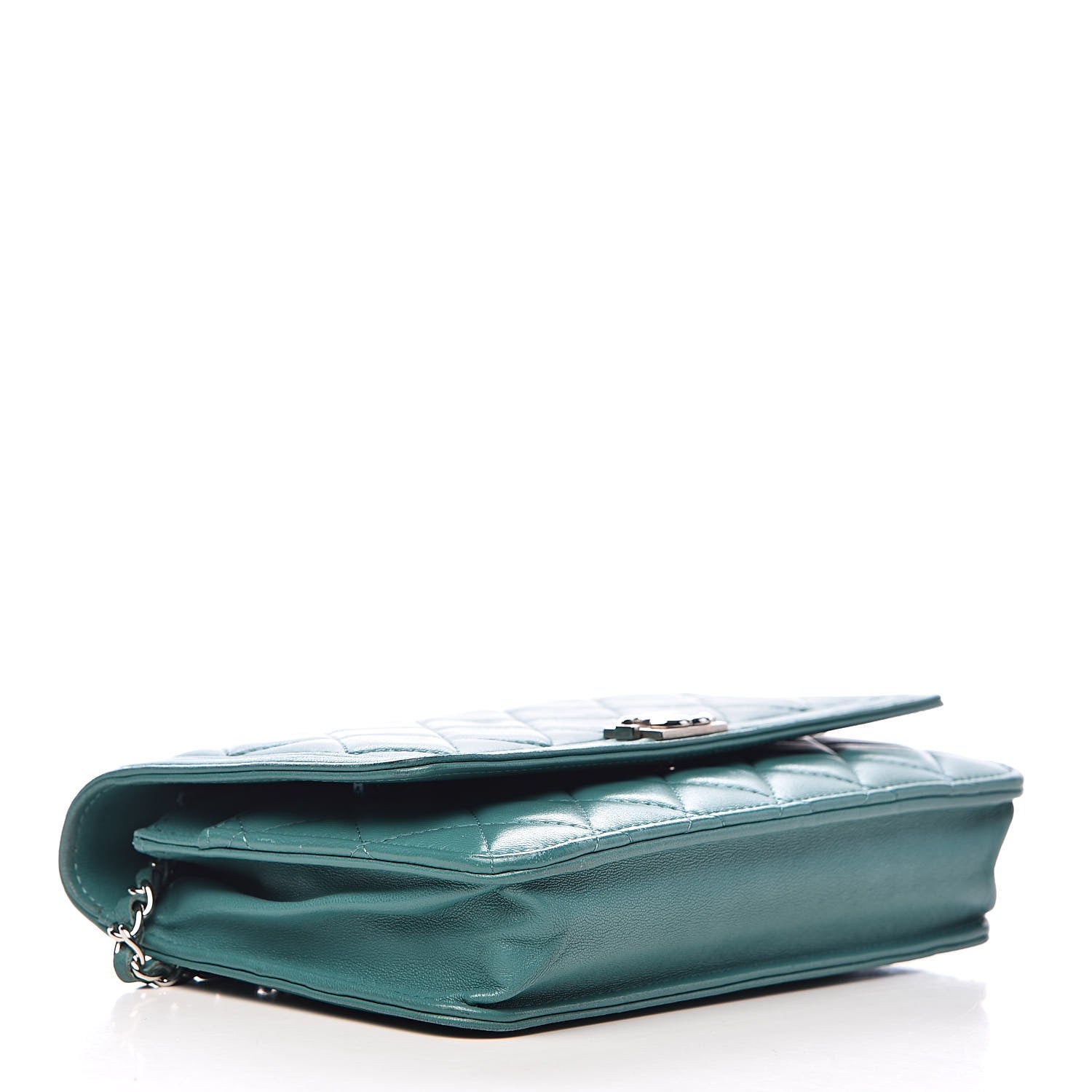 Chanel Lambskin Quilted Boy Wallet On Chain WOC Turquoise 4 of 13