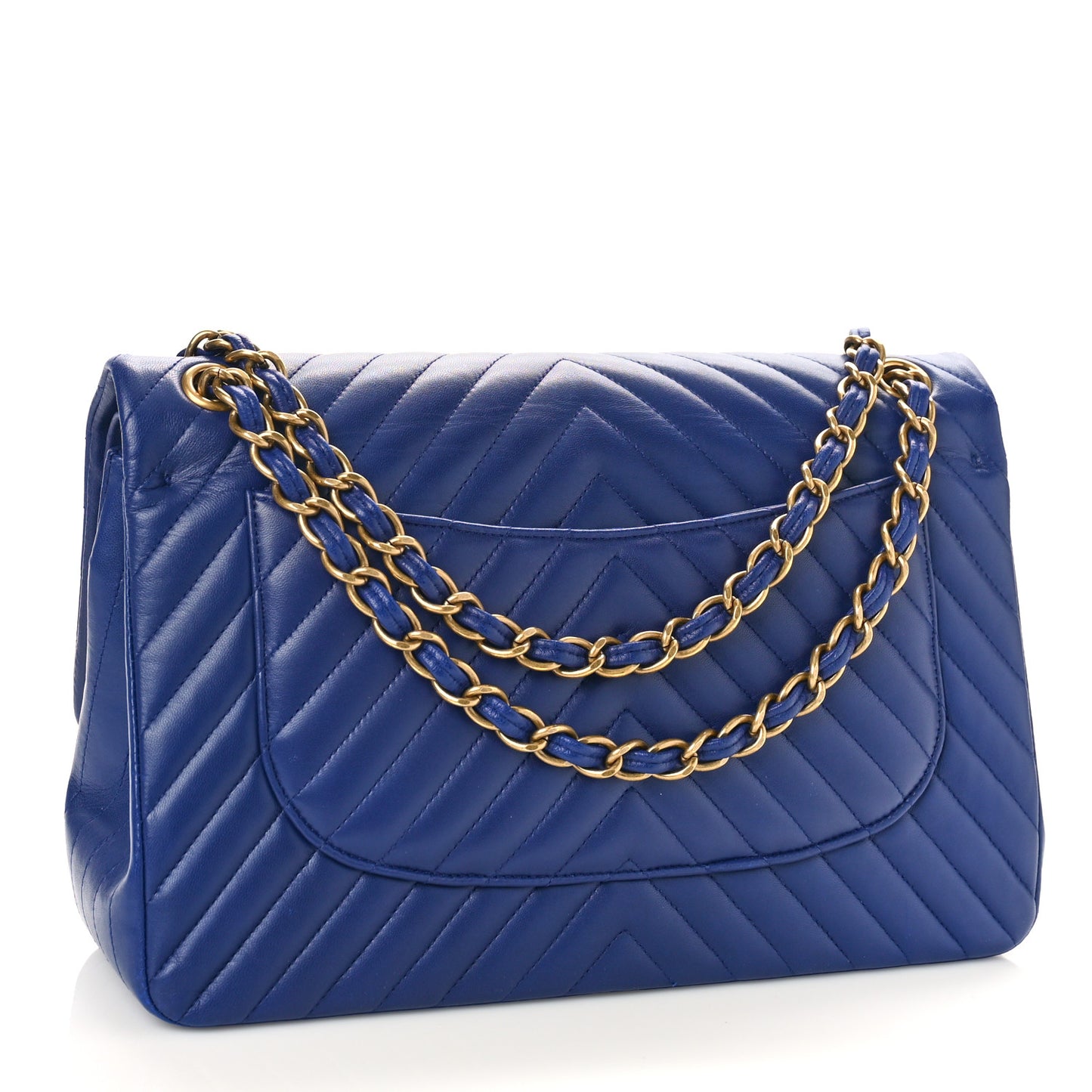 Lambskin Chevron Quilted Jumbo Double Flap Navy Blue