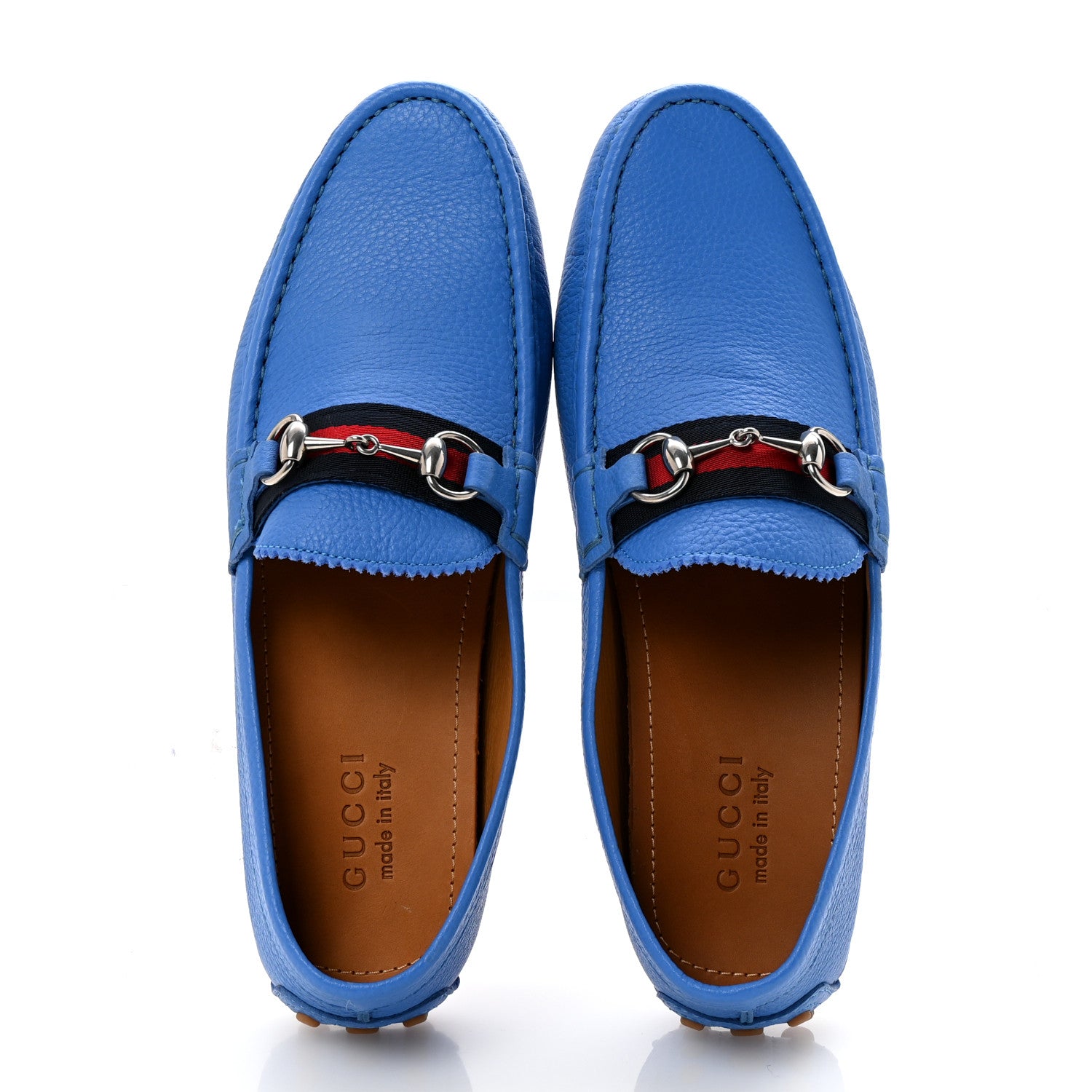 Gucci Calfskin Web Mens Horsebit Driver Loafers 8 Blue 2 of 10
