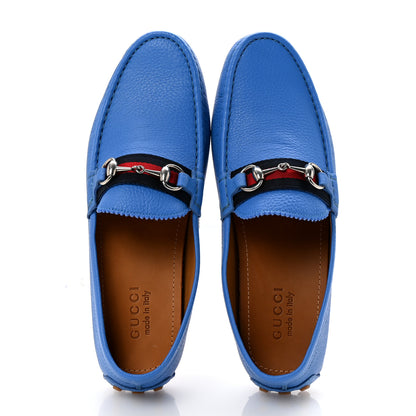 Gucci Calfskin Web Mens Horsebit Driver Loafers 8 Blue 2 of 10