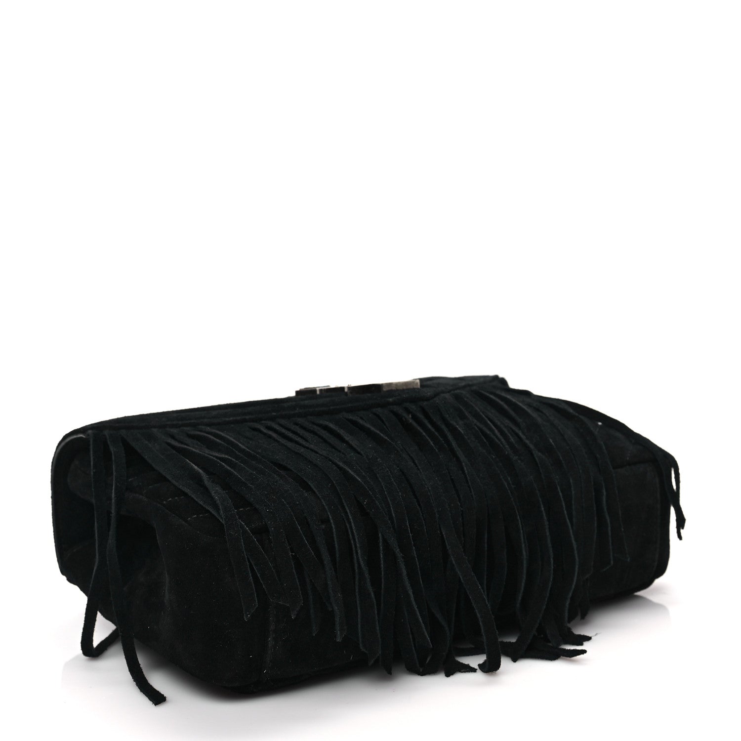 Saint Laurent Suede Fringe Small Monogram Satchel Black 4 of 7