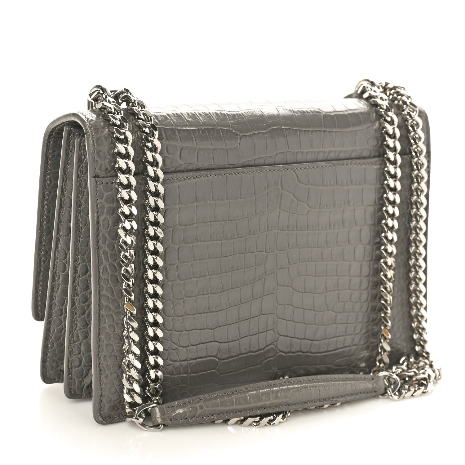 Saint Laurent Calfskin Crocodile Embossed Medium Monogram Sunset  Fog 2 of 11