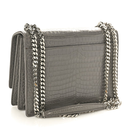 Saint Laurent Calfskin Crocodile Embossed Medium Monogram Sunset  Fog 2 of 11