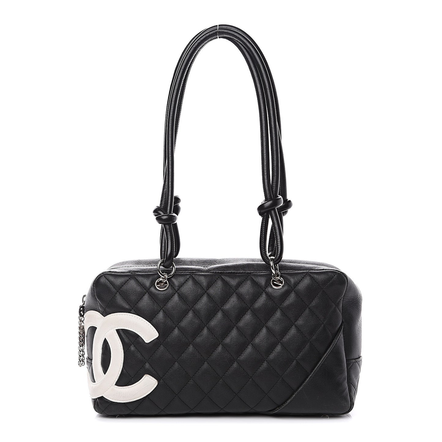 Calfskin Quilted Large Cambon Bowler Black White