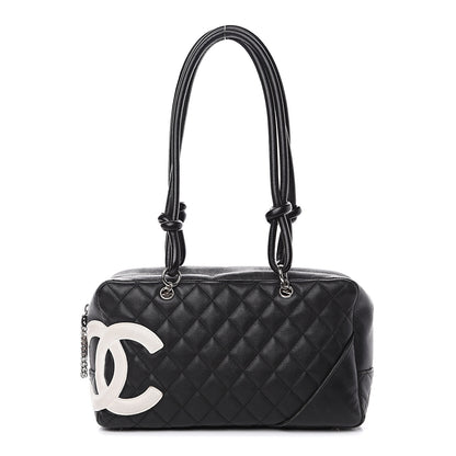 Chanel Calfskin Quilted Large Cambon Bowler Black White 1 of 17