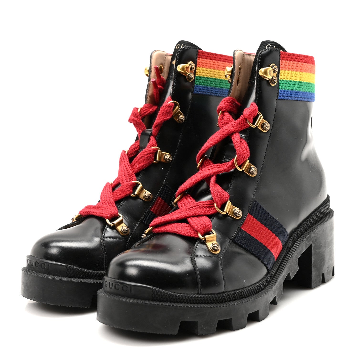 Gucci Calfskin Rainbow Trip Lace Up Combat Boots 36 Black 4 of 7
